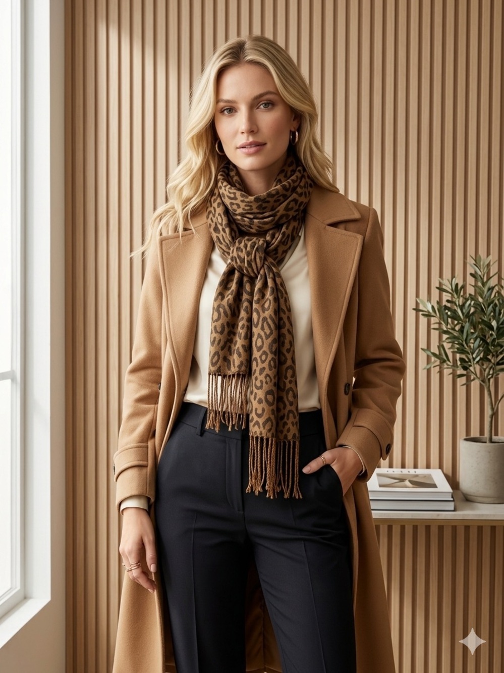 Classic Leopard Fringe Scarf - Camel